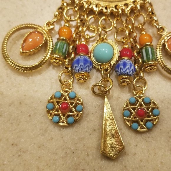 RARE RUNWAY STATEMENT JOSE MARIA BARRERA GOLD SUN CRYSTAL STONE STRAND NECKLACE - Picture 15 of 15